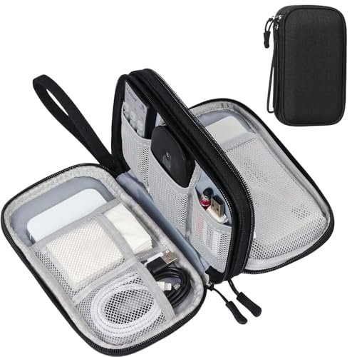 Travel Cable Organizer Pouch Electronic Accessories Electronic Cord Double Layers Functional Storage Bag for Cord, Charger, Phone, Earphone (Black)