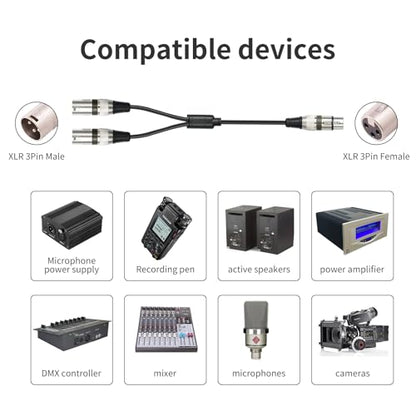2 Pack 5 FT XLR Female to Dual Male Y Splitter Cable, Female XLR to 2 Male Y Cable Splitter 1 F to 2 M for Micphone Mixer - color: 1 XLR F To 2 XLR M, size: 5FT 2Pack