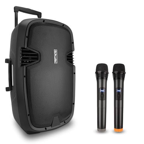 Pyle 1600 Watt, 15" Bluetooth PA Speaker - Indoor / Outdoor Portable Sound System with (2) UHF Wireless Microphones, Rechargeable Battery, Audio Recording, USB/SD Readers, FM Radio (PPHP1535WMU)