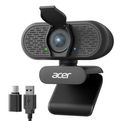 Acer A640 4K Webcam for PC with Sony Sensor PDAF Autofocus AI Noise Canceling Mic 2K 1080P/60fps USB A to C Adapter Computer Camera for Gaming Streaming Meetings Switch 2 Camera Teams Zoom Facetime - color: Deep Black