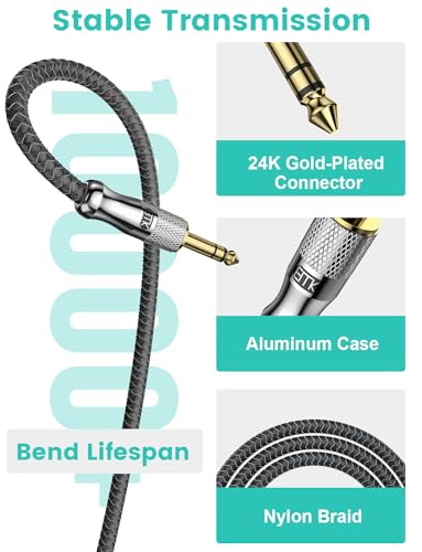 EMK Premium 1/4" (6.35mm) Male to Female Stereo Extension Cable (10Ft/3M) - Gold-Plated Quarter Inch Headphone/Guitar/Audio Extension Cord for Studio Equipment, Amplifiers & Instruments - size: 10 Feet, style: 1/4 inch Extension Cable