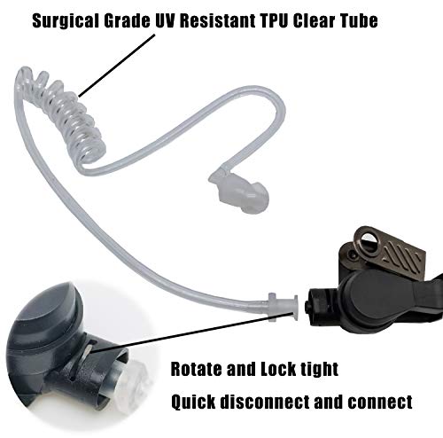 Clear Radio Earpiece Replacement Coil Acoustic Tube with Fins Earmold R + L | 2 Pack Acoustic Tube for Motorola Kenwood Two-Way Radio Police Earpiece Headsets - color: Transparent-Fins