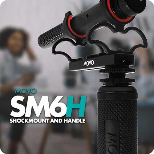 Movo SM6H Ultraflex Premium Shockmount for Shotgun Microphones with Grip Handle – Compatible with Rode NTG Series, Sennheiser MKE600, Audio-Technica AT875R, and More - style: Shockmount and Grip