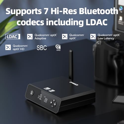 FiiO BR13 HiFi Bluetooth 5.1 Music Receiver Long Range Bluetooth Adapter with USB DAC, LDAC/aptX Low Latency, OLED Display & RCA Optical Coaxial Output for Home Stereo,PC/TV