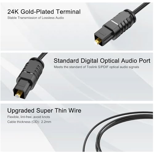 Optical Audio Cable 20 feet, Digital Audio Optical Cable Ultra-Thin Cord, Toslink SPDIF Fiber Optic Cable Compatible with TV Sound Bar Home Theater PS4 Xbox Samsung Vizio - size: 20ft