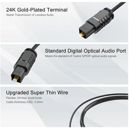 Optical Audio Cable 10 feet, Digital Optical Audio Cable Ultra Thin Cord, Toslink SPDIF Fiber Optic Cable Compatible with TV Sound Bar Home Theater PS4 Xbox Samsung Vizio - size: 10ft