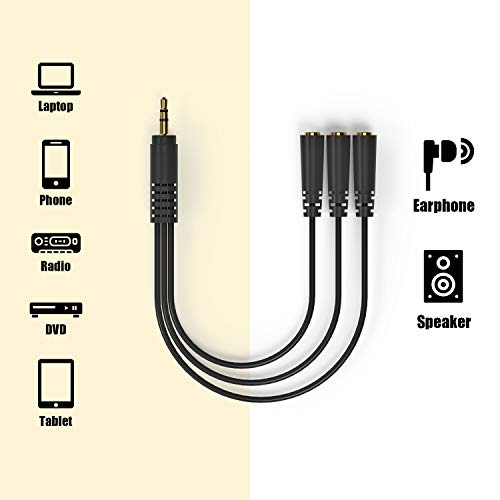 Ancable 9 Inch 3.5mm (1/8") Male to 3X Female Stereo Splitter Audio Cable, 3 Way Splitter Gold-Plated - color: Gold