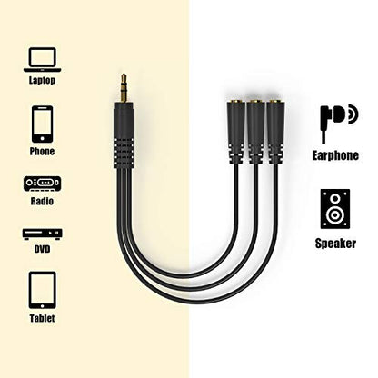 Ancable 9 Inch 3.5mm (1/8") Male to 3X Female Stereo Splitter Audio Cable, 3 Way Splitter Gold-Plated - color: Gold