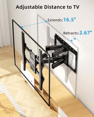 HOME VISION Full Motion TV Mount with Soundbar Bracket, 32-70" TVs, 132 lbs | Articulating Dual Arms, Smooth Swivel & Tilt, Max VESA 400x400 , Fits 8"/12"/16" Studs, Fits Universal Soundbars - size: 32-70" FM w/5746