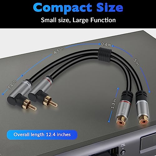 2 RCA Extension Cable 1 Feet, 90 Degree Right Angle 2RCA Male to 2 RCA Female Stereo Audio Extender Cord Adapter, Hi-Fi Sound, Gold Plated Connectors, Oxygen-Free Copper OFC - style: 1 Feet