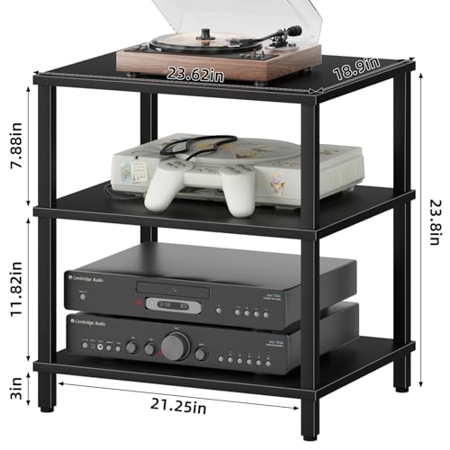 3-Tier AV Media Player Stand, Stereo Cabinet, Modern Stereo Cabine,Game Console Shelf,Wooden TV Stand,Multifunctional Entertainment Center, Suitable for Home, Conference Room, Black - color: Black, size: 3 Tier