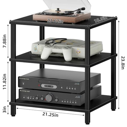 3-Tier AV Media Player Stand, Stereo Cabinet, Modern Stereo Cabine,Game Console Shelf,Wooden TV Stand,Multifunctional Entertainment Center, Suitable for Home, Conference Room, Black - color: Black, size: 3 Tier