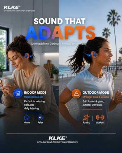 Bone Conduction Headphones for Running with mic and Rear Safety Light | Dual Sound Modes, Adjustable Fit, 10H Playtime, USB-C Charging, Clear Calls, Lightweight Comfort for Gym, Cycling and Hiking. - color: KLKE-Blue