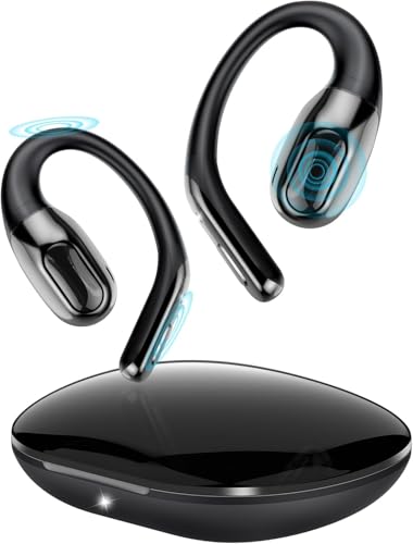 Open Ear Headphones Bluetooth 6.0 Immersive Stereo, 2026 Wireless Sports Earbuds with Wide Area Tap, 45Hrs Lightweight Comfort Ear Buds with ENC Mic, IPX7 Waterproof Earphones for Gym/Running/Office - color: Black