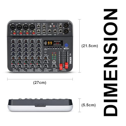 Audio Mixer, TKLBLS Studio Audio Sound Mixer Board, 6 Channel Unpowered Recording Mixers w/USB Audio Interface, DJ Mixer with 48V Phantom Power for KTV, Live Shows, Streaming, Conferences