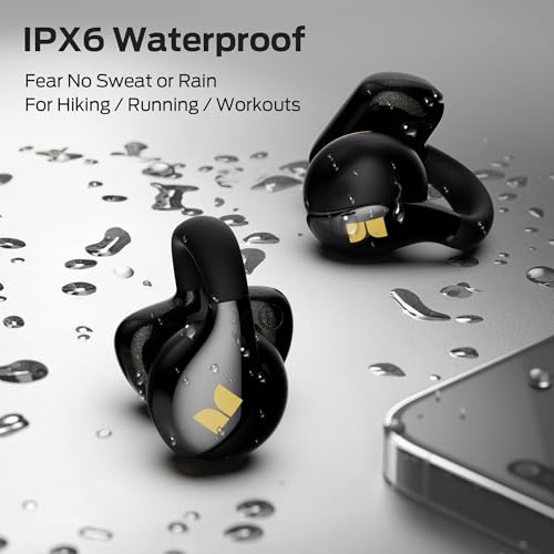 Monster AC225 Open Ear Earbuds, Stereo Sound, Bluetooth 6.0 Open Ear Headphones, Lightweight Comfort Clip-On Earbuds with ENC Mic for Clear Calls, 36H Playtime, Touch Control, IPX6 Waterproof, Black