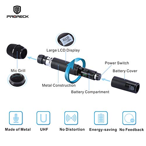 PRORECK MX44 4-Channel UHF Wireless Microphone System with 4 Hand-held Microphones Karaoke Machine for Party/Wedding/Church/Conference/Speech