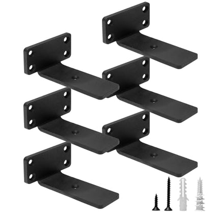 HITOMEN Heavy Duty Floating Shelf Brackets, 4-Inch (1/5'' Thick) Hidden Shelves Hardware, Iron L Brackets, Rustic Industrial Black Metal Wall Shelving Supports, 6 Pack - size: 4 Inch, style: 6 Pack