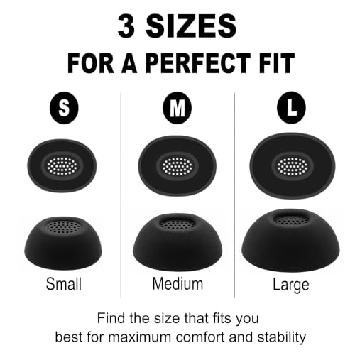 Replacement Ear Tips for Skullcandy Method 360 ANC Earbuds, S/M/L | Internal with Dust Mesh, Soft Silicone Eartips with Portable Storage Box (3 Pairs, Black)