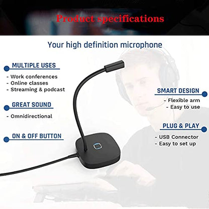 USB Microphone, Plug & Play Gaming Mic, Microphone for Streaming with Mute Button, Ideal for Gaming, Meetings (Black)