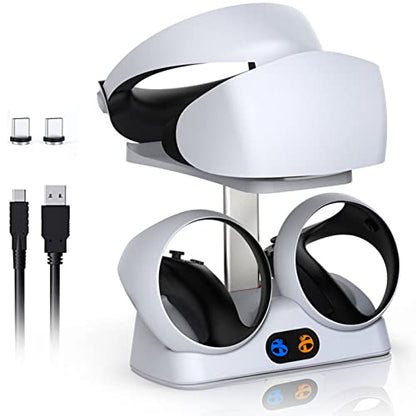 Charging Station for PS VR2 Sense Controllers with Headset Holder, Nargos Virtual Reality Charger Stand Dock PSVR2 Headset Display Accessories