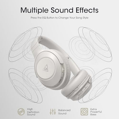 DOQAUS Bluetooth Headphones Over Ear, 70H Playtime,3 EQ Modes, with ENC Mic | HiFi Stereo Sound, Deep Bass, Soft Memory Foam Earpad, BT5.4, Headphone Wireless for Phone PC Travel Home Office, Light Grey - color: Light Gray
