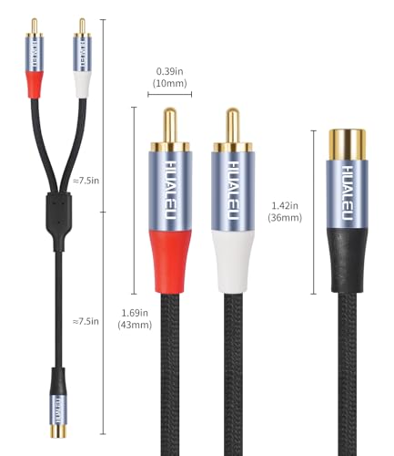 1FT RCA Splitter 1 Female to 2 Male, 2 Pack - RCA Audio Video Cable Splitter Adapter,Aluminum Alloy housing/Braided Cable/Integrated Injection Molded Splitter - color: RCA 1F to 2M