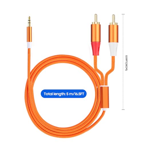 3.5mm to RCA Cable,2 RCA to 3.5mm AUX Cable for HiFi Systems, Speakers, MP3 Players, TVs, Computers, Smartphone, Home Theaters, Tablets, Amplifiers, Sound Bars, etc. （16.5ft/1 Pack） - size: 16.5ft/1 cable