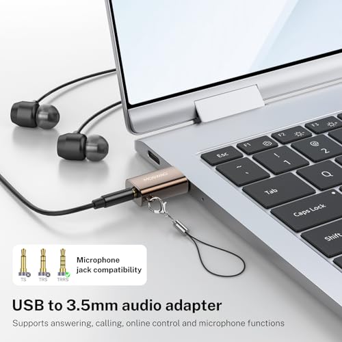 MOSWAG 2 Pack USB to 3.5mm Jack Audio Adapter, External Stereo Sound Card | Smart Sound Chip, Mini Size USB to Audio Aux Adapter TRRS Female Headset for PS5/PS4, Headphone, Mac, Linux, Laptop, Desktops - size: 2 Pack
