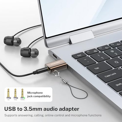 MOSWAG USB to Audio Jack Adapter, 3.5mm Jack Audio Adapter, External Stereo Sound Card TRRS Female Headset Compatible with PC, Laptop, Mac, Desktops, Linux, PS4, PS5 and More Device - size: 1 Pack