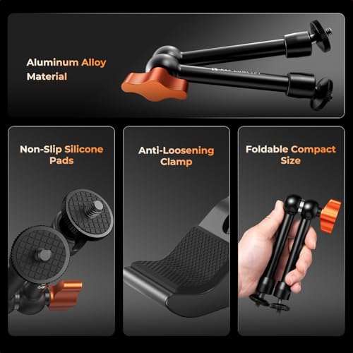 K&F CONCEPT 9.8" Magic Arm Clamp with Cold Shoes | 360° Ball Heads Camera Arm Mount for Monitor/Flash/Microphone/DSLR Camera, MS32 - style: 9.8" with cold shoes