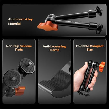 K&F CONCEPT 9.8" Magic Arm Clamp with Cold Shoes | 360° Ball Heads Camera Arm Mount for Monitor/Flash/Microphone/DSLR Camera, MS32 - style: 9.8" with cold shoes