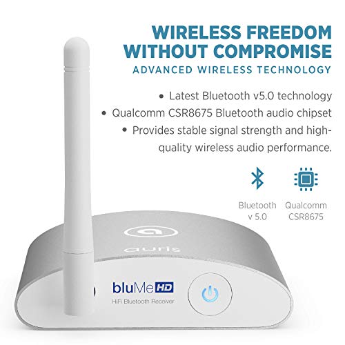 Blume HD Long Range Bluetooth 5.3 Music Receiver Hi-Fi Audio Adapter with Audiophile DAC, LDAC & AptX HD for Home Stereo, AV Receiver or Amplifier - color: Silver