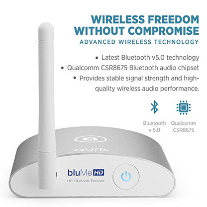 Blume HD Long Range Bluetooth 5.3 Music Receiver Hi-Fi Audio Adapter with Audiophile DAC, LDAC & AptX HD for Home Stereo, AV Receiver or Amplifier - color: Silver