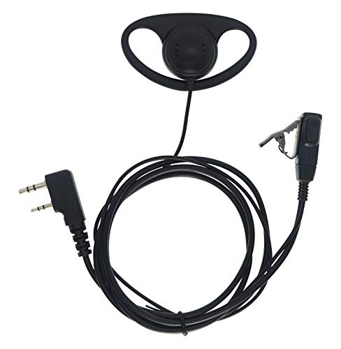 Walkie Talkie Earpiece with Mic 2 Pin D Shape Ear-Clip Headset | 2 Pack Radio Ear Piece with Mic PTT Compatible with Baofeng UV-5R Retevis H-777 RT1 RT21 RT22 Arcshell AR-5 2 Way Radio