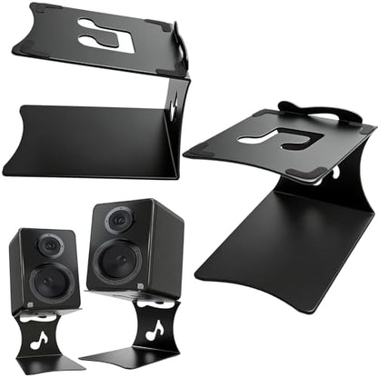 2 Pack Desktop Speaker Stands with Vibration Absorption Pads, Metal Bookshelf Speaker Riser Pair Support Up to 8 lbs Each, Desk Audio Stand, Studio Monitor Stand for Computer Speakers, Black