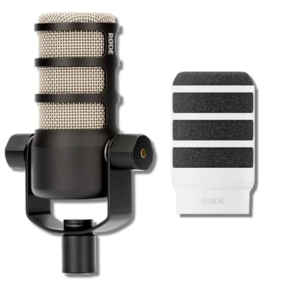 Rode PodMic Cardioid Dynamic Broadcast Microphone with WS14 PodMic Pop Filter - White