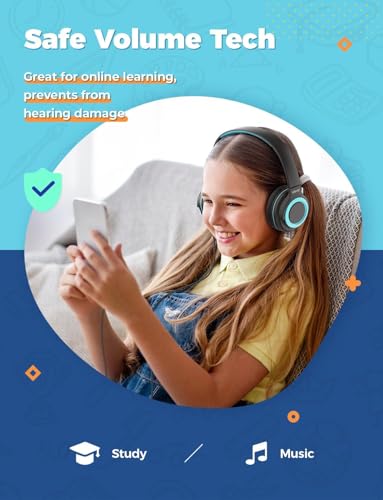 iClever HS22 2-Pack Kids Headphones with Sharing Splitter for School Travel | Share Audio, SafeSound Tech3.0, Tangle-Free, 3.5mm Jack, Foldable, Stereo Sound, Wired Headphones for Kids, Navy Blue & Black - color: Navy Blue & Black