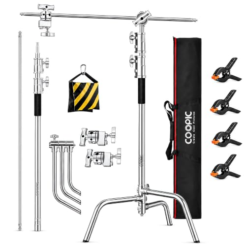 Heavy Duty C-Stand with Boom Arm & Turtle Base - 210cm Stainless Steel Photography Light Stand Kit, 88cm Extension Arm, 2 Grip Heads, Sandbag & Carrying Case for Studio Softbox Monolight - size: 210CM CSTAND + BAG + SANDBAG + 4PCS CLAMPS