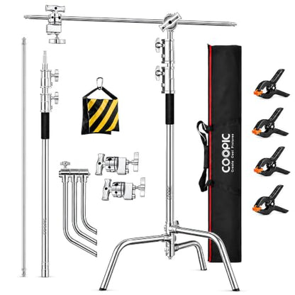 Heavy Duty C-Stand with Boom Arm & Turtle Base - 210cm Stainless Steel Photography Light Stand Kit, 88cm Extension Arm, 2 Grip Heads, Sandbag & Carrying Case for Studio Softbox Monolight - size: 210CM CSTAND + BAG + SANDBAG + 4PCS CLAMPS