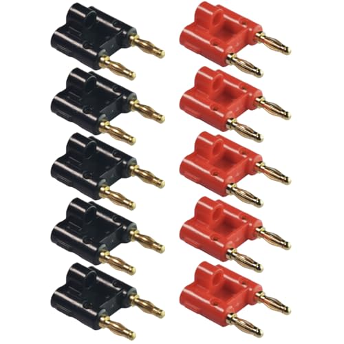 CESS Dual 4mm Banana Male Speaker Plug, Two Way Banana Plug, 10 Pack | Distinct black and red colors make connections easy to identify.