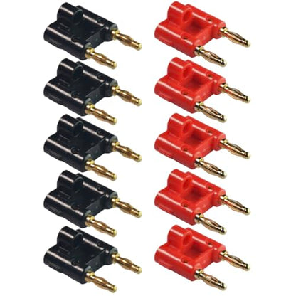 CESS Dual 4mm Banana Male Speaker Plug, Two Way Banana Plug, 10 Pack | Distinct black and red colors make connections easy to identify.