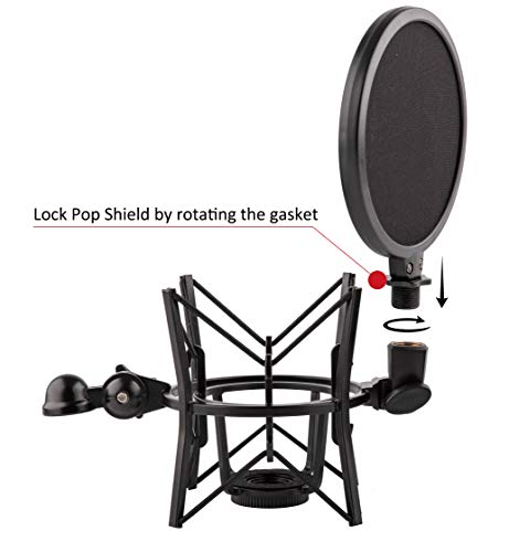 Microphone Shock Mount with Integrated Pop Shield for Rode Mics like K2, NT1-A,NT1000, NT2-A, NT2000, NTK, Podcaster and Procaster (20mm Internal Thread).