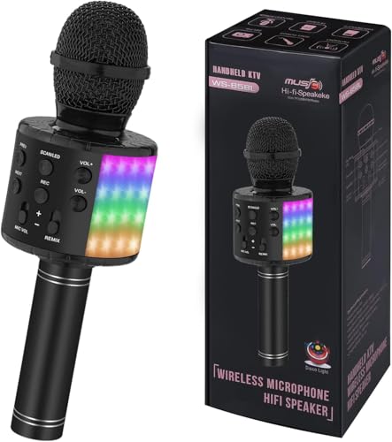 Bluetooth Karaoke Microphone for Party: 8H Playtime, 2H Fast Charge | No Battery Anxiety,Clear Sound,HiFi Sound,Led Lights,Perfect For House Party, Beach & Camping Party - color: Black2