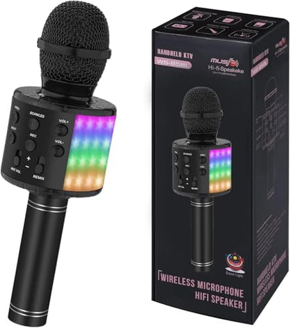 Bluetooth Karaoke Microphone for Party: 8H Playtime, 2H Fast Charge | No Battery Anxiety,Clear Sound,HiFi Sound,Led Lights,Perfect For House Party, Beach & Camping Party - color: Black2