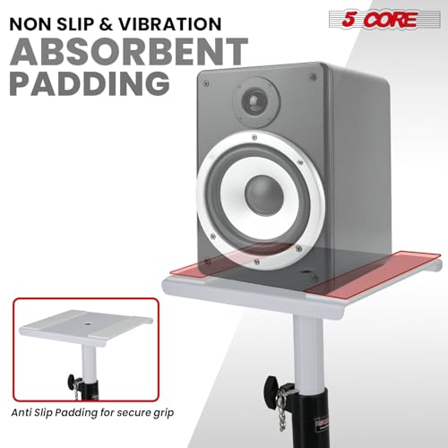 5 Core Speaker Stand Pair Heavy Duty Adjustable Telescoping Height 59.5" Triangle Base DJ PA Stands Mount 100Lb Capacity - SS TRI Base 64 WH