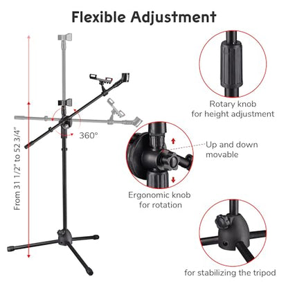 AW 2 Pack Microphone Boom Arm Stand Adjustable Tripod W/Phone Holder Dual | Mic Clip - color: Black-2 Mic Clips+Phone Holder, size: 2 pcs