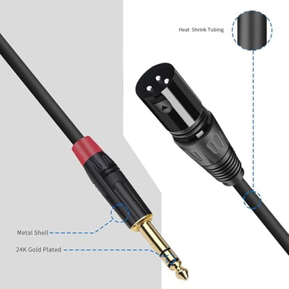2-Pack 100 FT XLR Male to 1/4 Inch TRS Balanced Audio Cable - 3-Pin XLR to 6.35mm Stereo Adapter Cord for Microphone,Speaker, Mixer, Amplifier - size: 100 FT