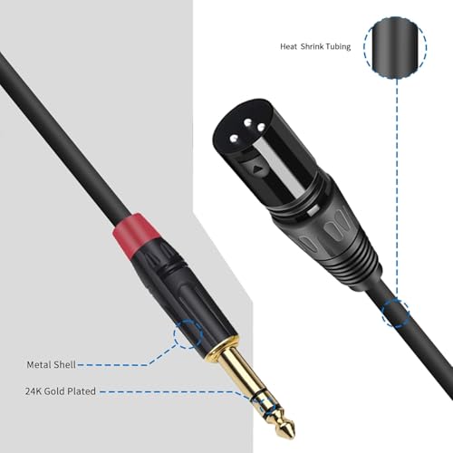 2-Pack 100 FT XLR Male to 1/4 Inch TRS Balanced Audio Cable - 3-Pin XLR to 6.35mm Stereo Adapter Cord for Microphone,Speaker, Mixer, Amplifier - size: 100 FT