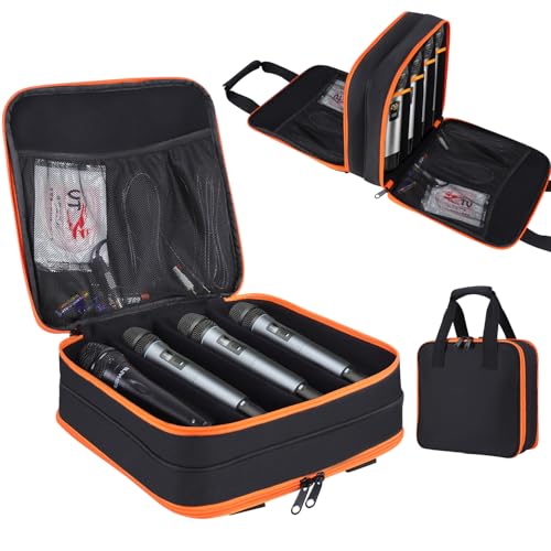 Microphone Case,Wireless Microphone Bag,Portable Storage Case | 8 Slots Mic Carrying Box Bags-Travel Adjustable Foam Box,Fits Singing,Karaoke,Party(Bag Only)